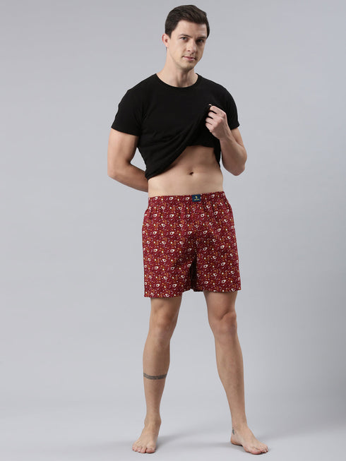 Maroon Printed Pure Cotton Boxer